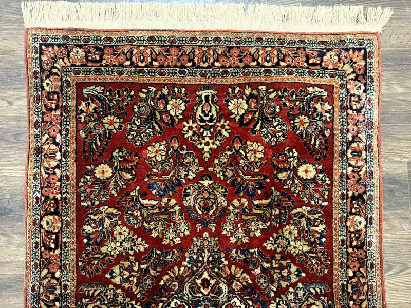 Antique Persian Sarouk Rug 3x5, Red, Floral, 200 KPSI by Jewel Rugs