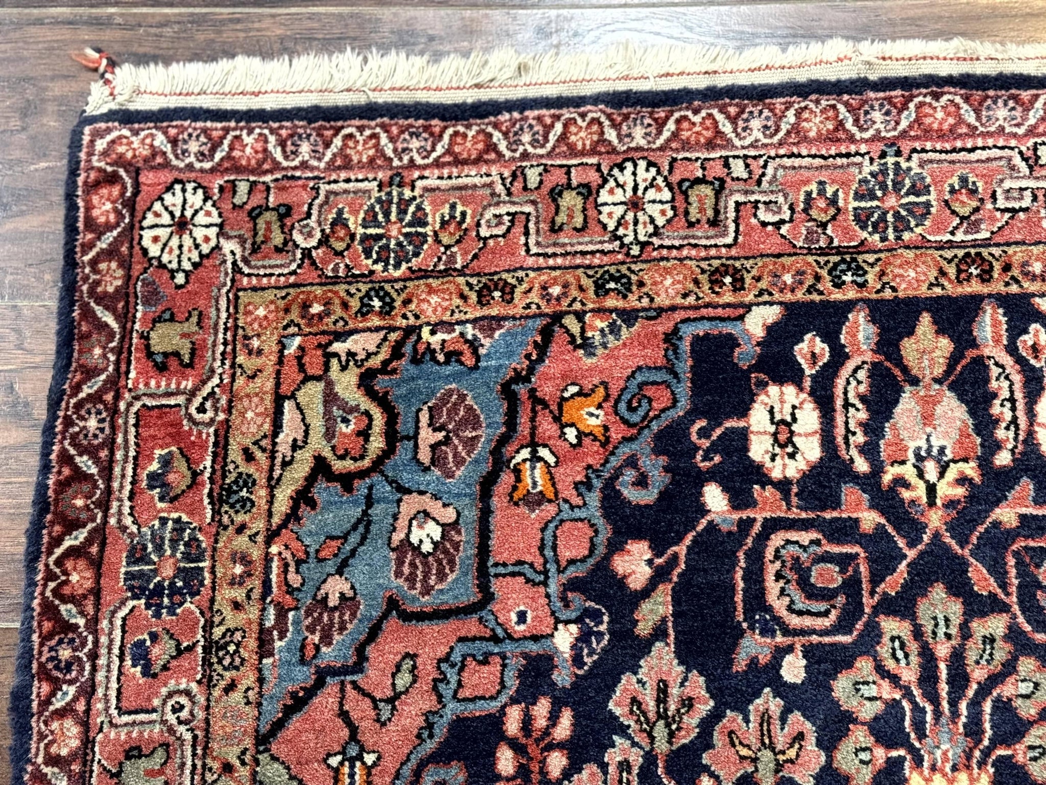 Persian Rug 3x5, Jozan Sarouk Rug, Navy Blue and Coral, Medallion Rug, Semi Antique by Jewel Rugs