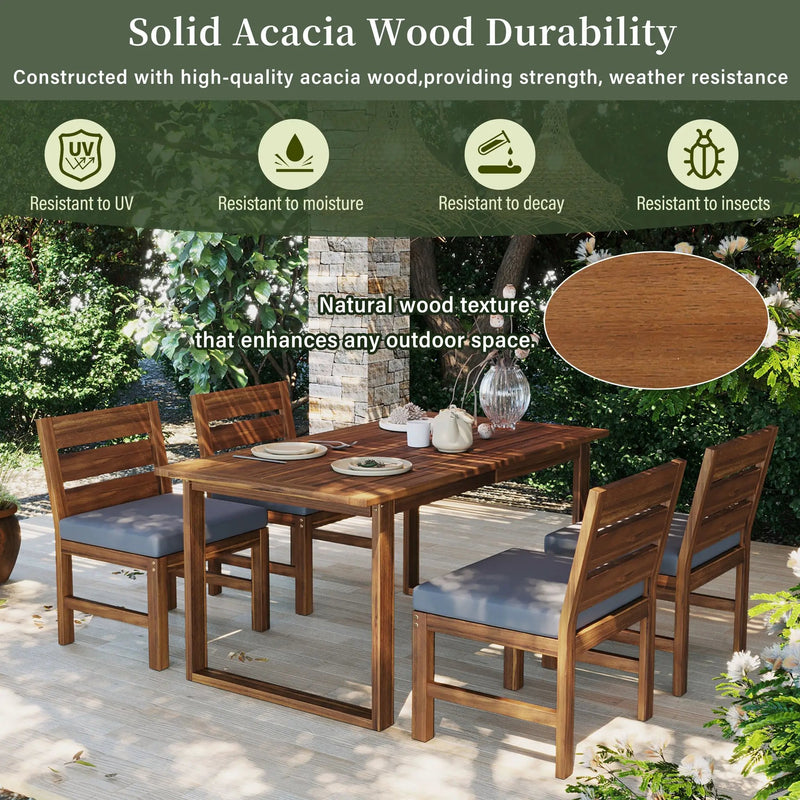 U_STYLE Farmhouse 5-Piece Outdoor Patio Dining Set with Adjustable Legs by HouseOfZazla