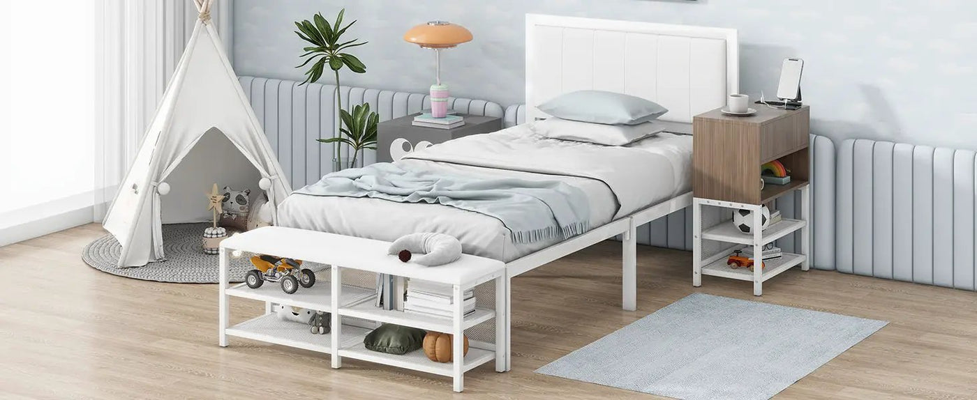 Platform Bed With 2 Tier Storage Shelves, Storage Cabinet by HouseOfZazla