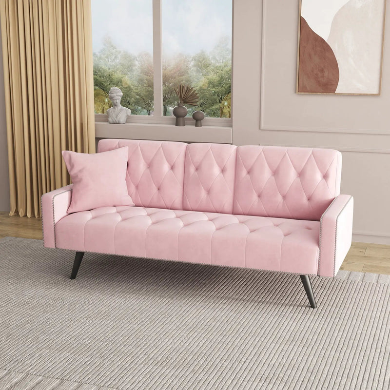 Sofa Bed With Nail Head Trim And Cup Holders - Pink by Unique Piece Furniture