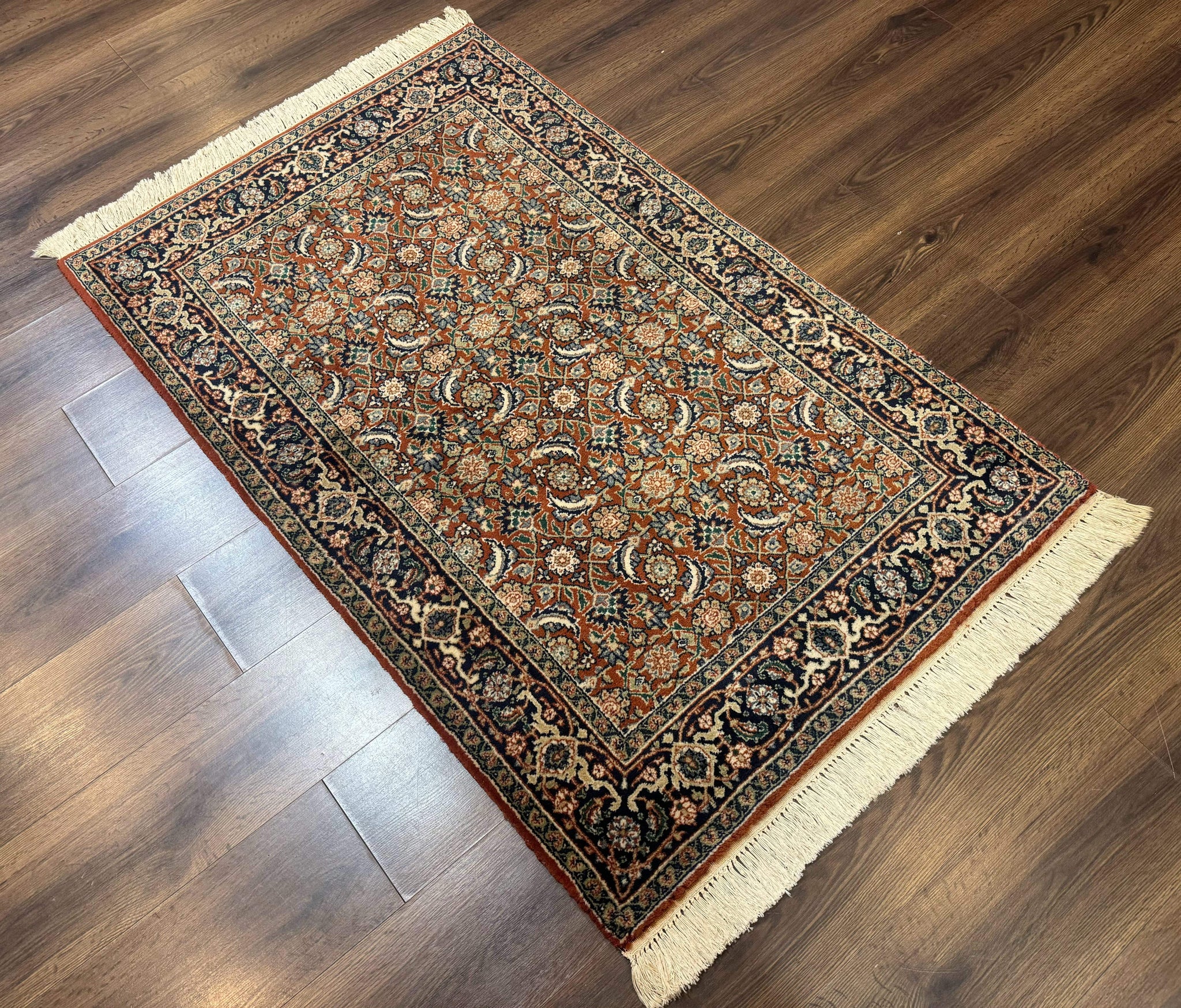 Indo Persian Bijar Rug 3x5, Red and Navy Blue, Allover Pattern, Fine Hand Knotted Wool Carpet by Jewel Rugs