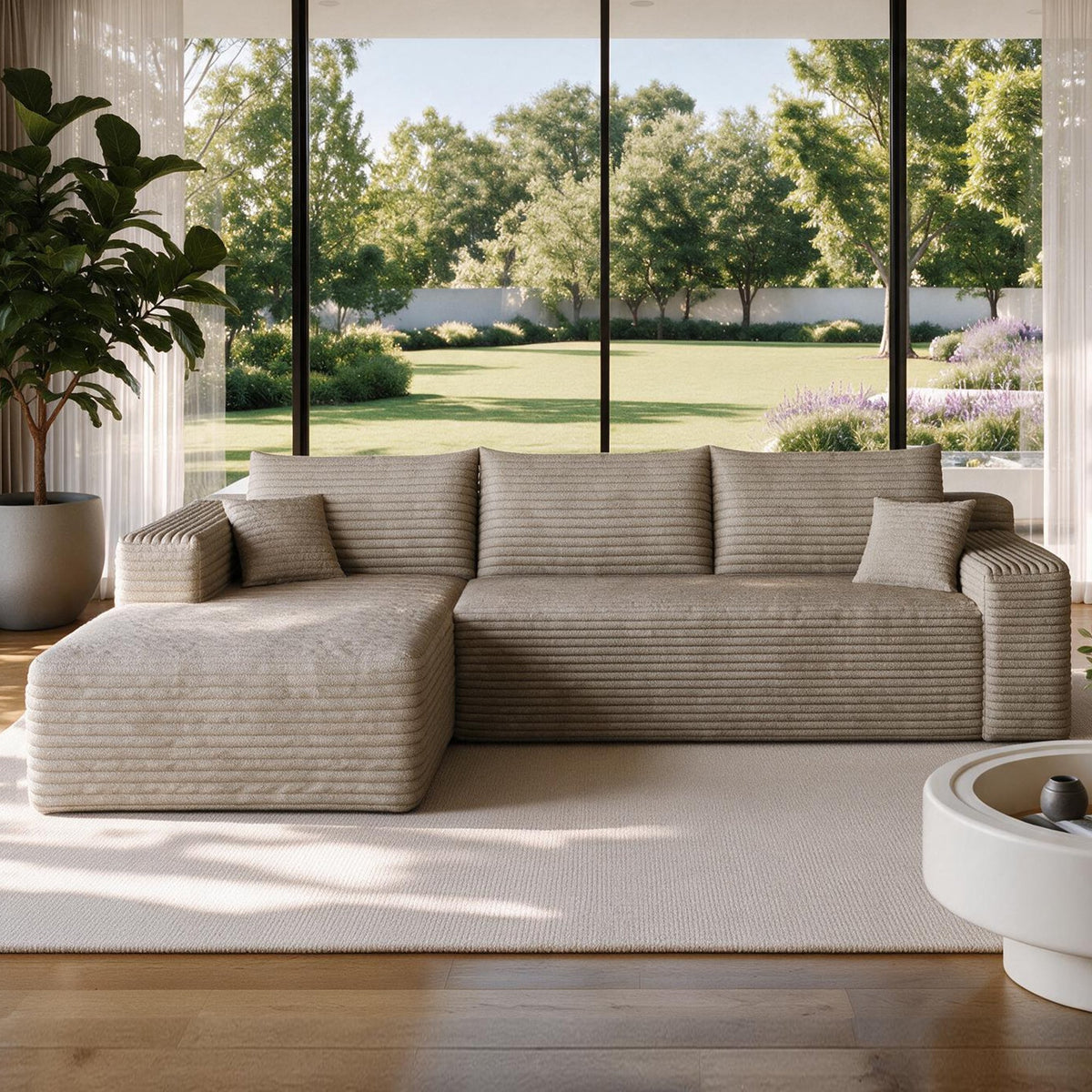 Cloud Sectional Sofa with No Assembly Required - Camel Plush Corduroy, 96", photo 3 of 9