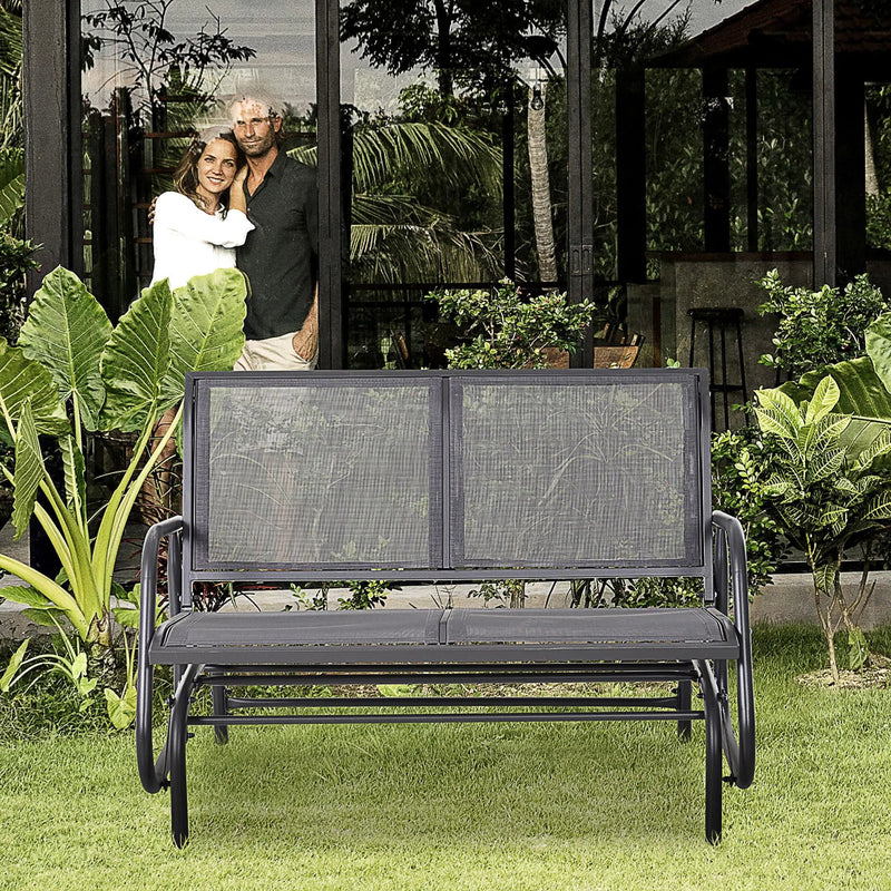 Outsunny - 2 Person Outdoor Glider Bench, Patio Double Swing Rocking Chair Loveseat With Powder Coated Steel Frame For Backyard Garden Porch - Gray by Unique Piece Furniture