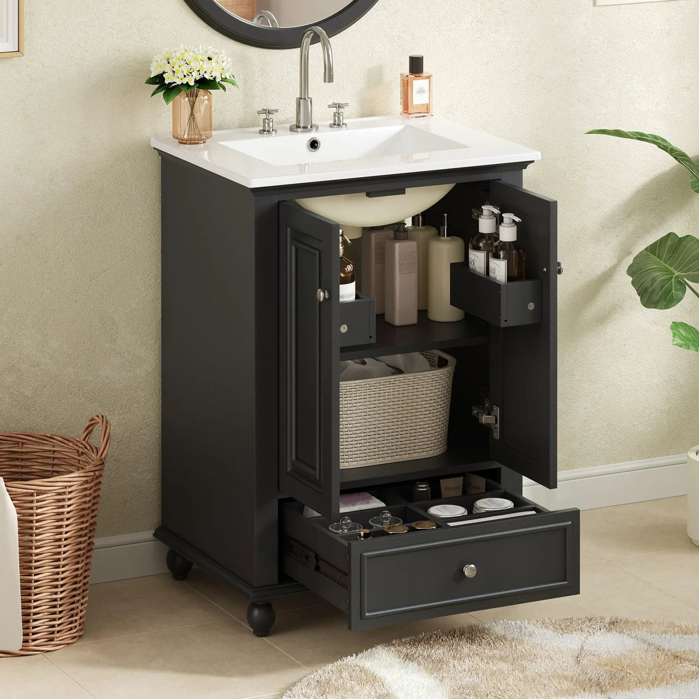 Modern Bathroom Vanity With Sink, Cabinet With Drawer And Dividers, Rectangular Storage Unit by HouseOfZazla