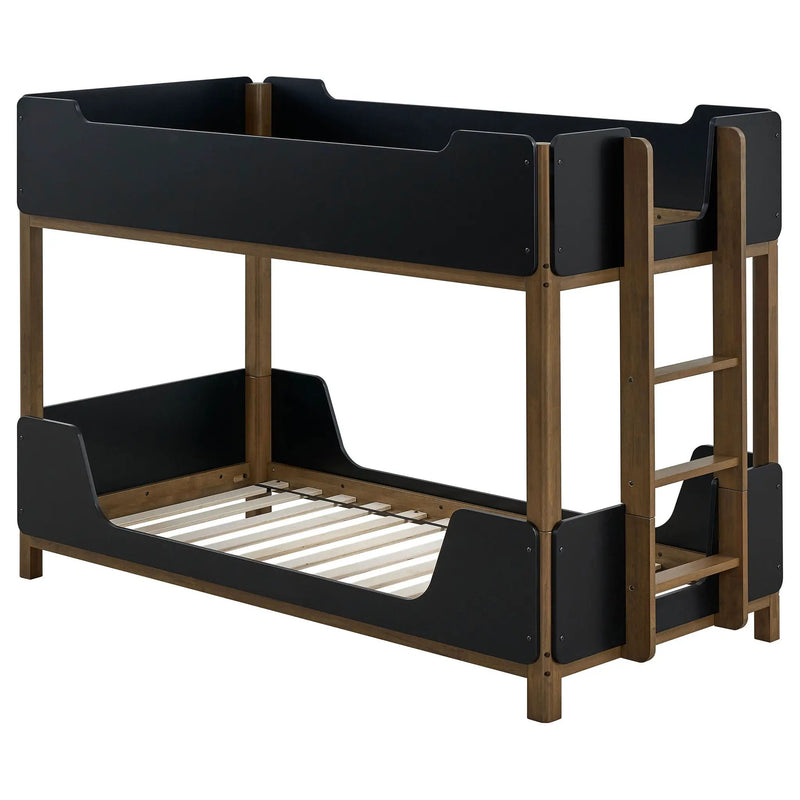Morris Twin Over Twin Wood Bunk Bed Black and Walnut by Unique Piece Furniture