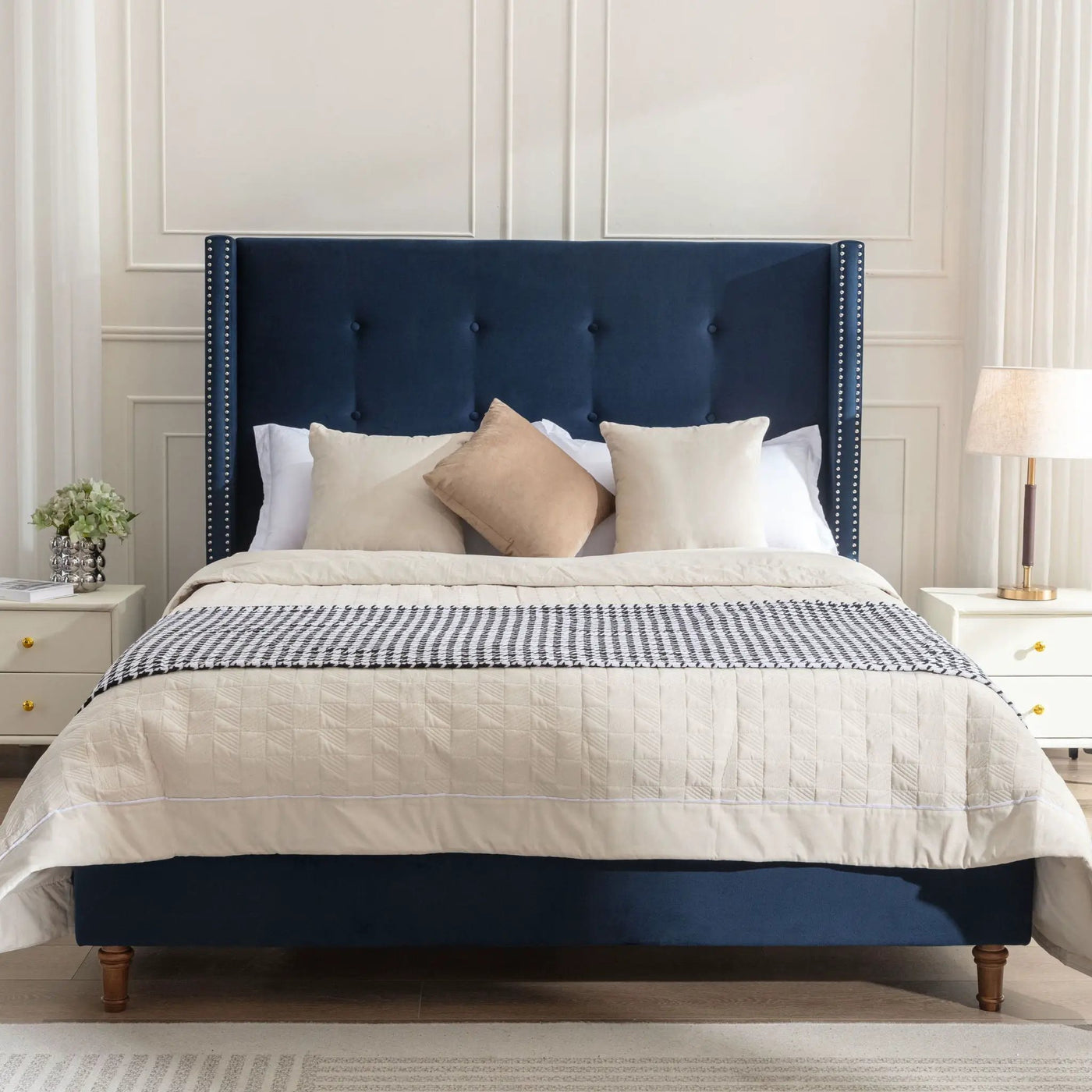 Peyton - Upholstered Bed With 54" High Headboard, Traditional Hand Buttoned Tufting by HouseOfZazla