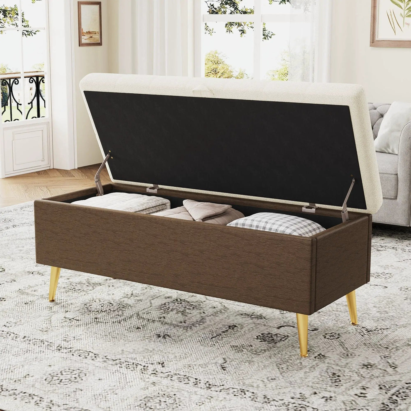 Modern Tufted Storage Ottoman Bench with Metal Legs by HouseOfZazla