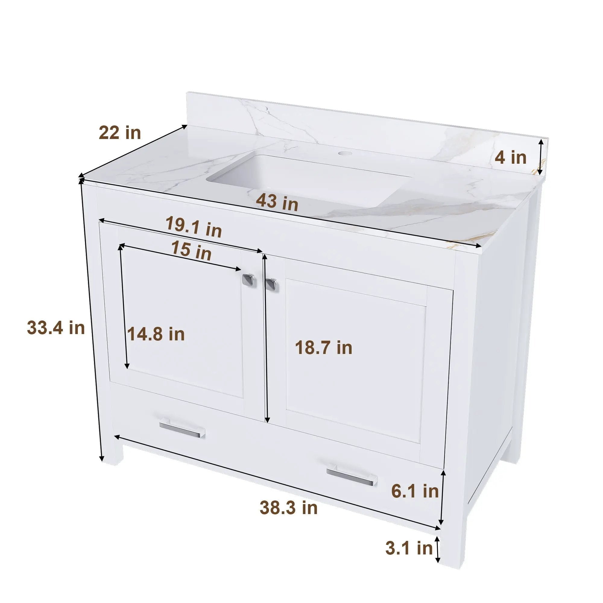 43" Bathroom Vanity, Multi Functional Cabinet, Doors And Drawer - White by HouseOfZazla