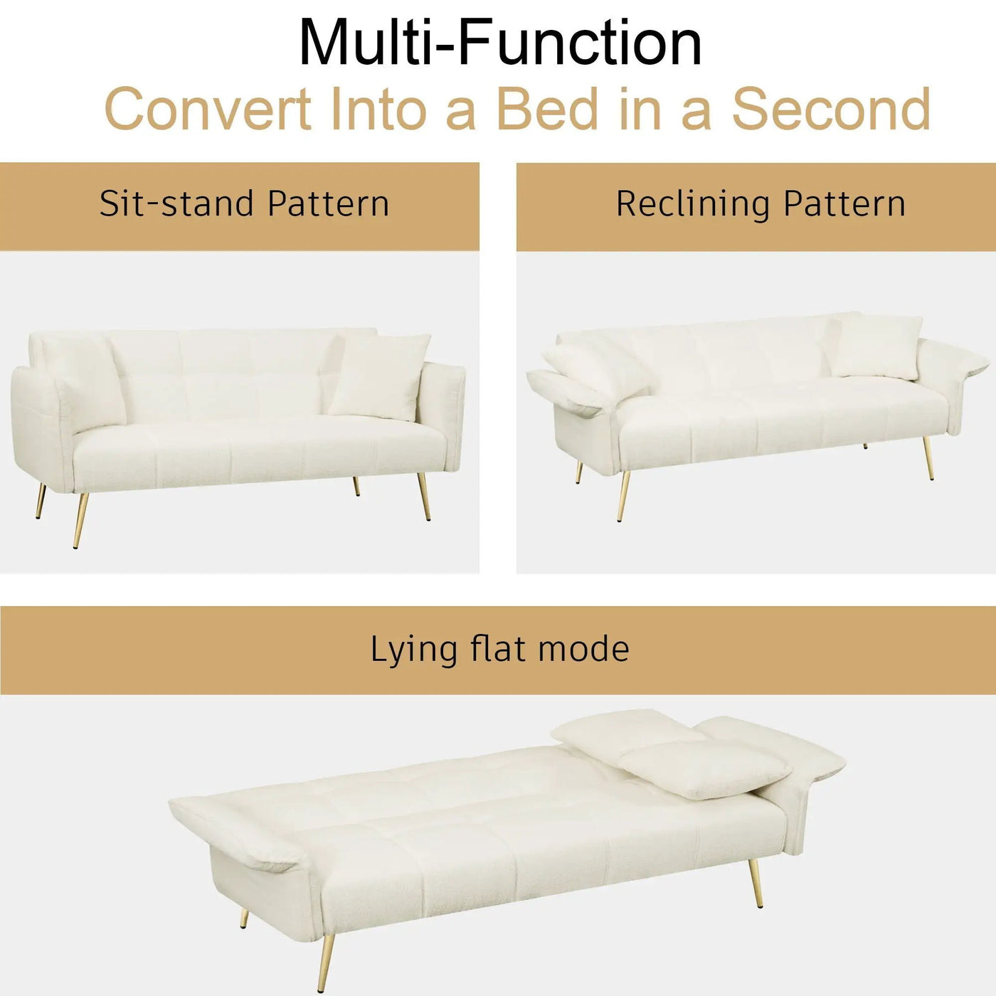 Convertible Double Futon Sofa Bed With Folding Armrests For Living Rooms by HouseOfZazla