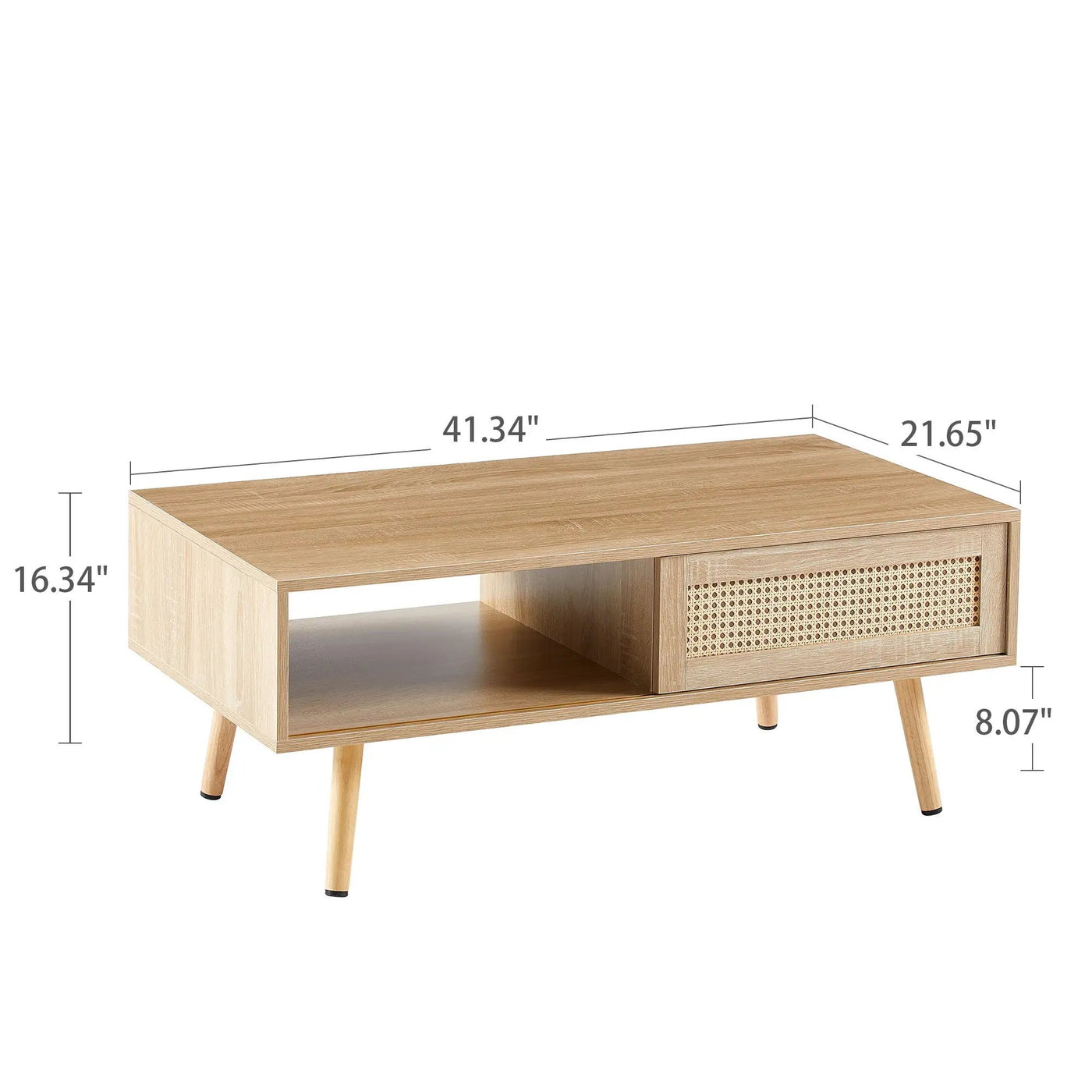 41.34" Rattan Coffee Table, Sliding Door For Storage, Solid Wood Legs, Modern Table For Living Room by HouseOfZazla