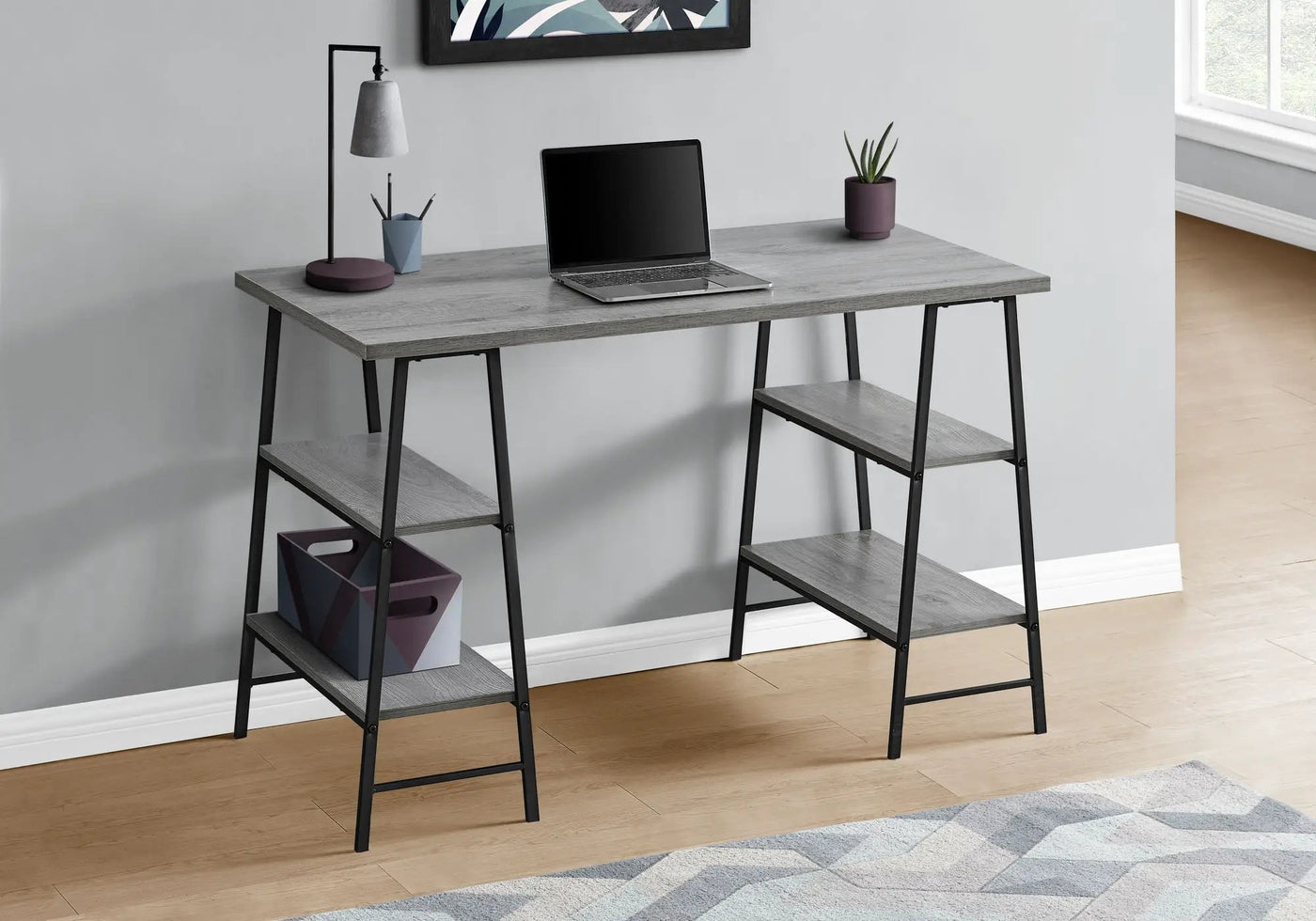 Computer Desk For Home Office, Storage Shelves, Industrial Design by HouseOfZazla