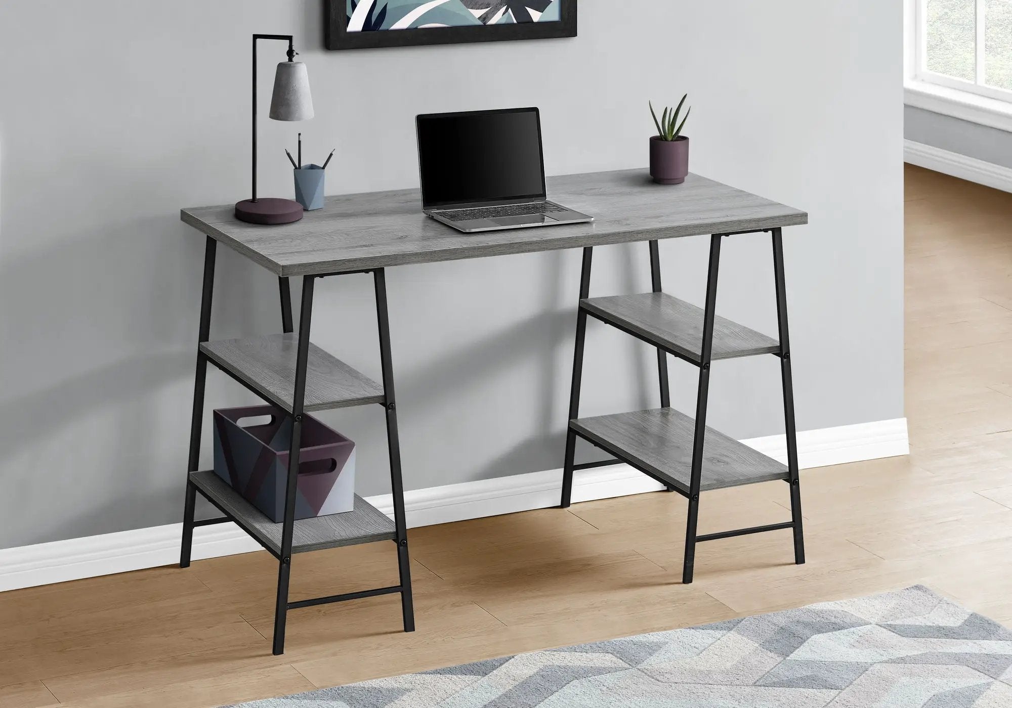 Computer Desk For Home Office, Storage Shelves, Industrial Design by HouseOfZazla