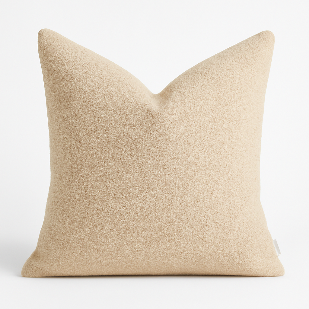 Soft Neutral Throw Pillow with Bouclé Texture - Beige