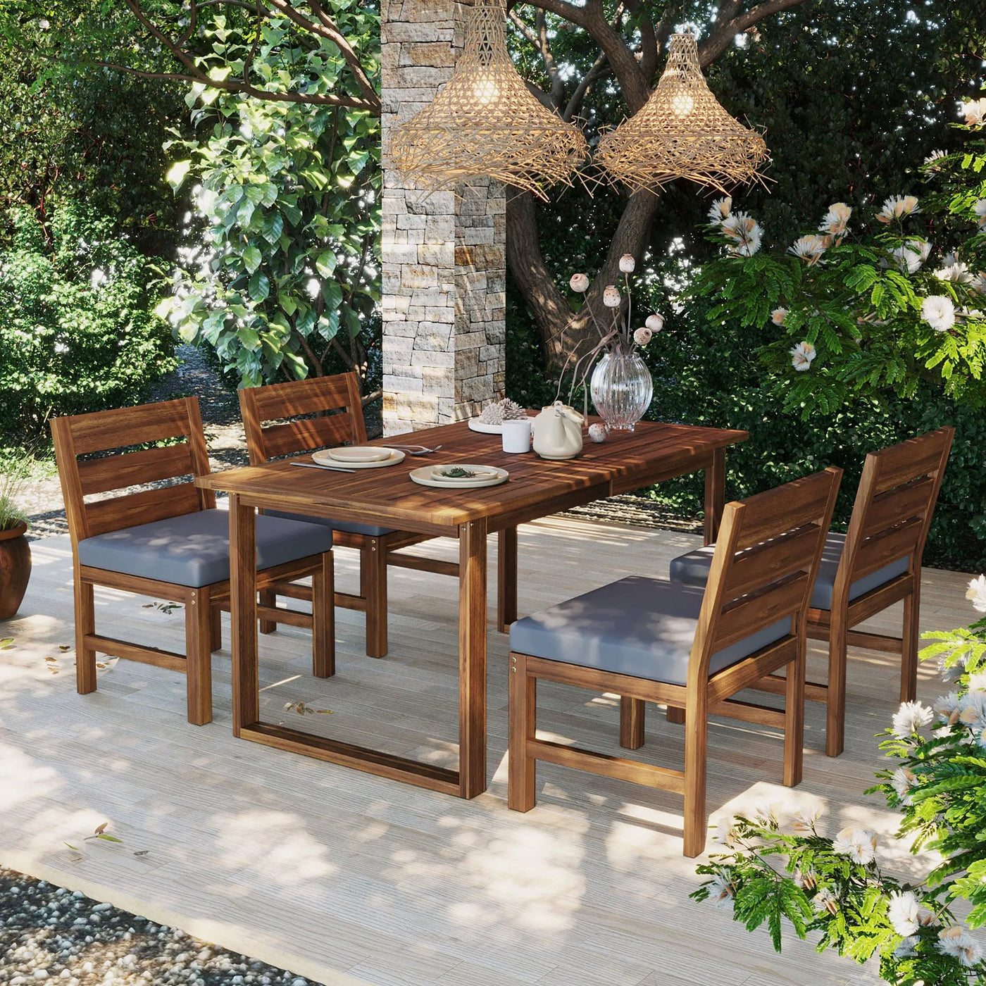 U_STYLE Farmhouse 5-Piece Outdoor Patio Dining Set by HouseOfZazla