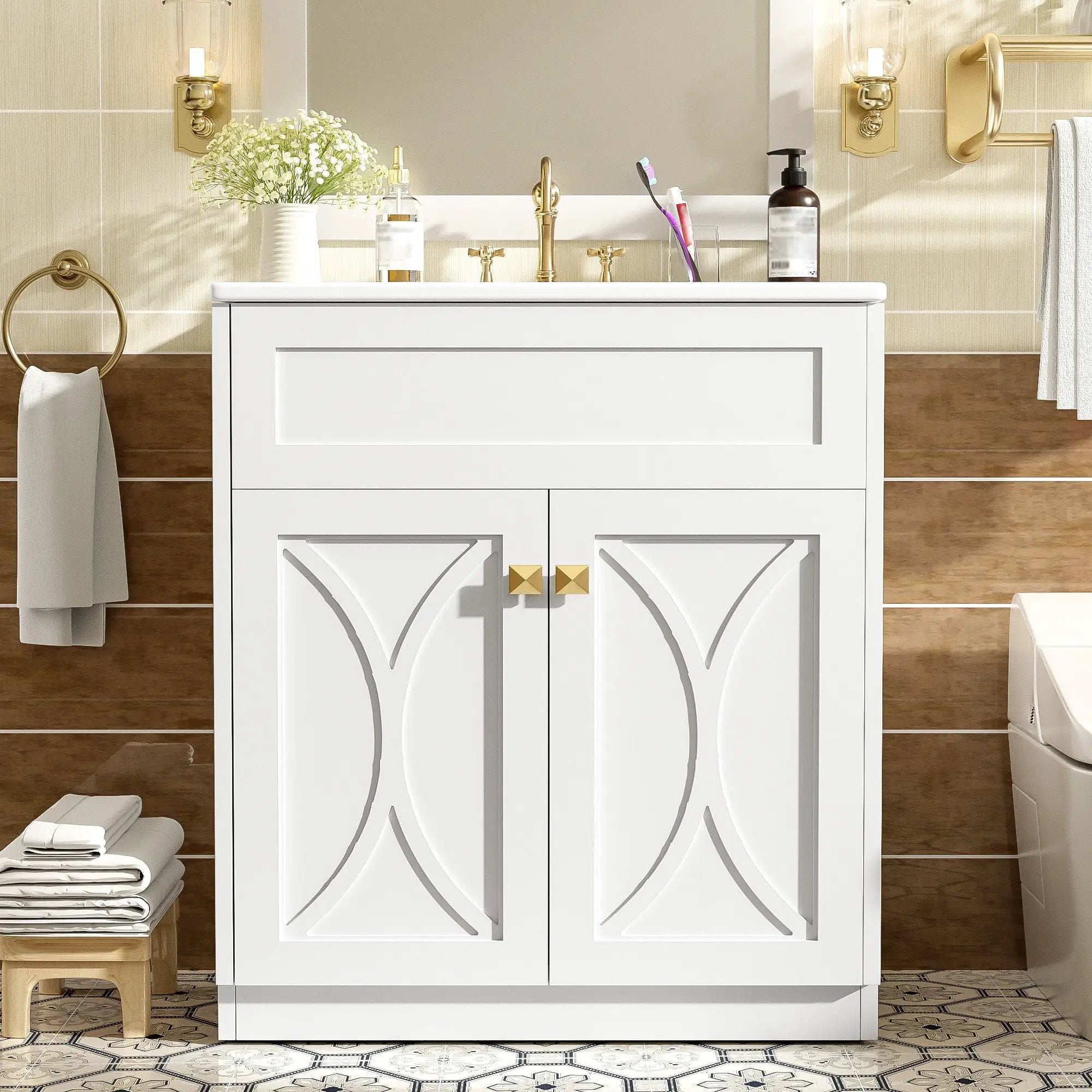 Bathroom Vanity With Sink, Freestanding Storage Cabinet With Handles by HouseOfZazla