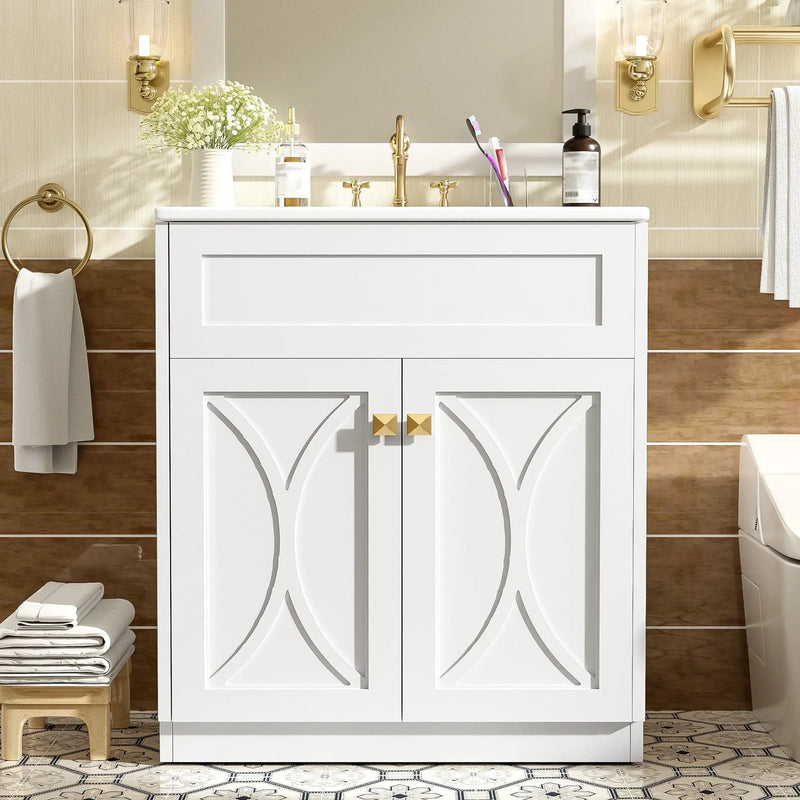 Bathroom Vanity With Sink, Freestanding Storage Cabinet With Handles by HouseOfZazla