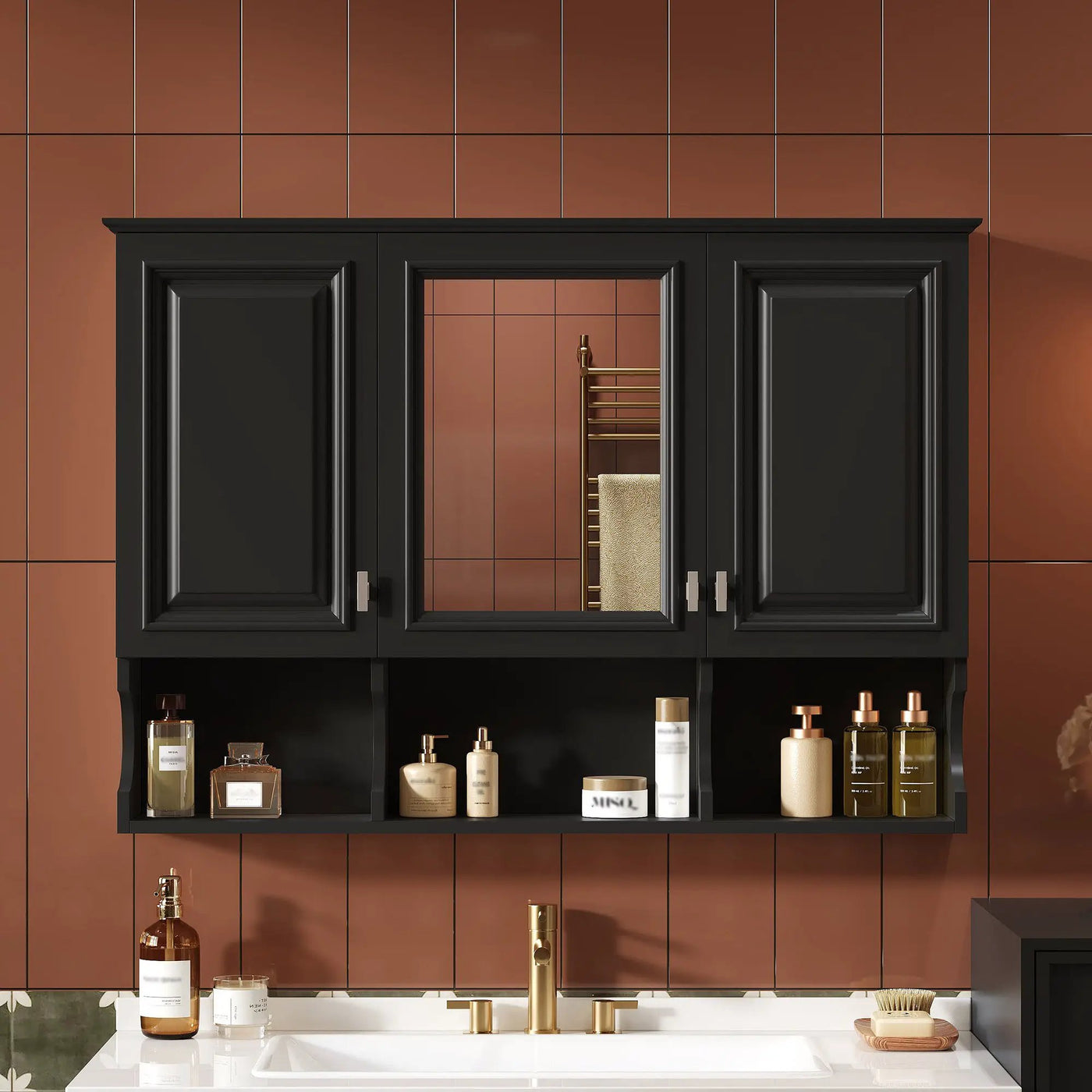 Modern Wall Mounted Mirror Medicine Cabinet With Open Shelves by HouseOfZazla