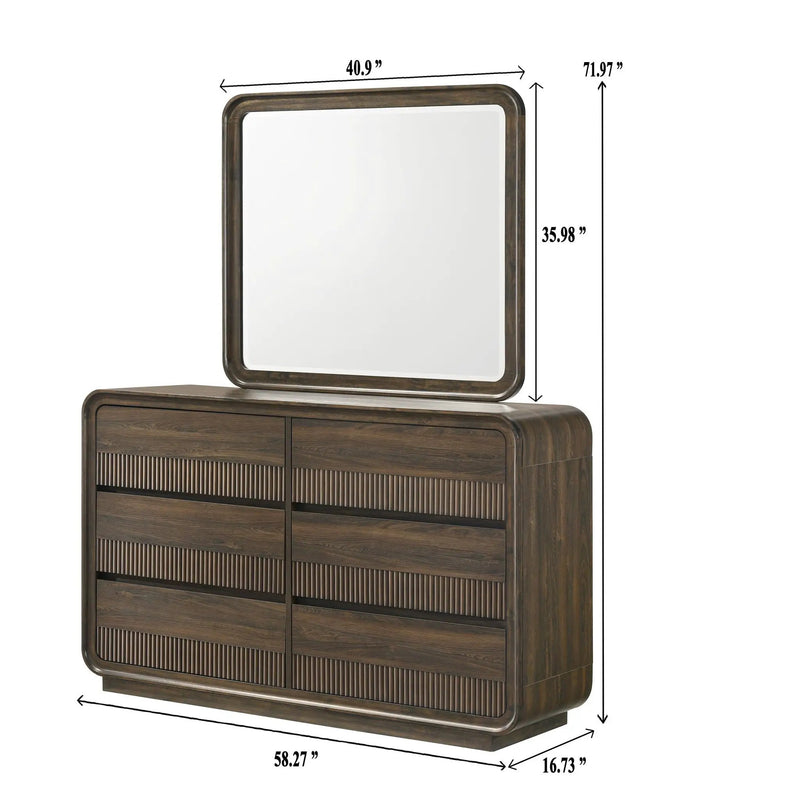 Flair Rounded Edges 1 Piece Dresser, 6 Drawer Storage Bedroom Furniture - Brown by HouseOfZazla