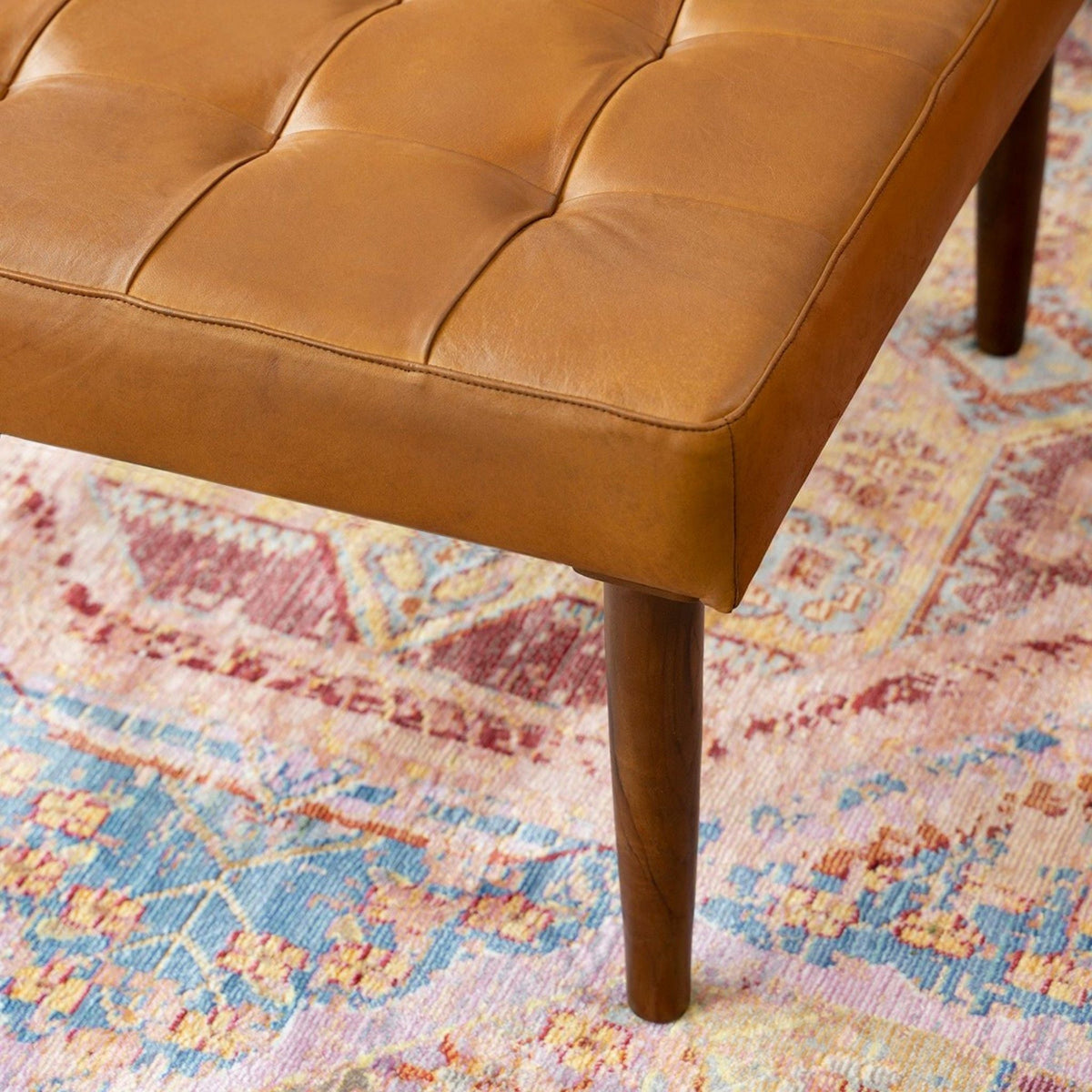 Tufted Square Genuine Upholstered Ottoman with High-Density Foam - Light Brown, photo 3 of 7