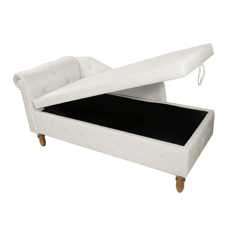 Chaise Lounge Indoor, Lounge Chair For Bedroom With Storage & Pillow, Modern Upholstered Rolled Arm Chase Lounge For Sleeping With Nailhead Trim For Living Room Bedroom Office by HouseOfZazla