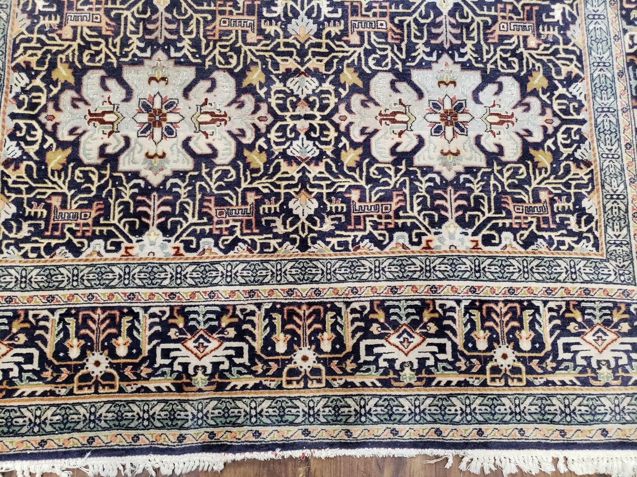 Navy Blue Persian Kashan Rug, Hand-Knotted, Wool, 4' 8" x 7' 4", Pair B by Jewel Rugs