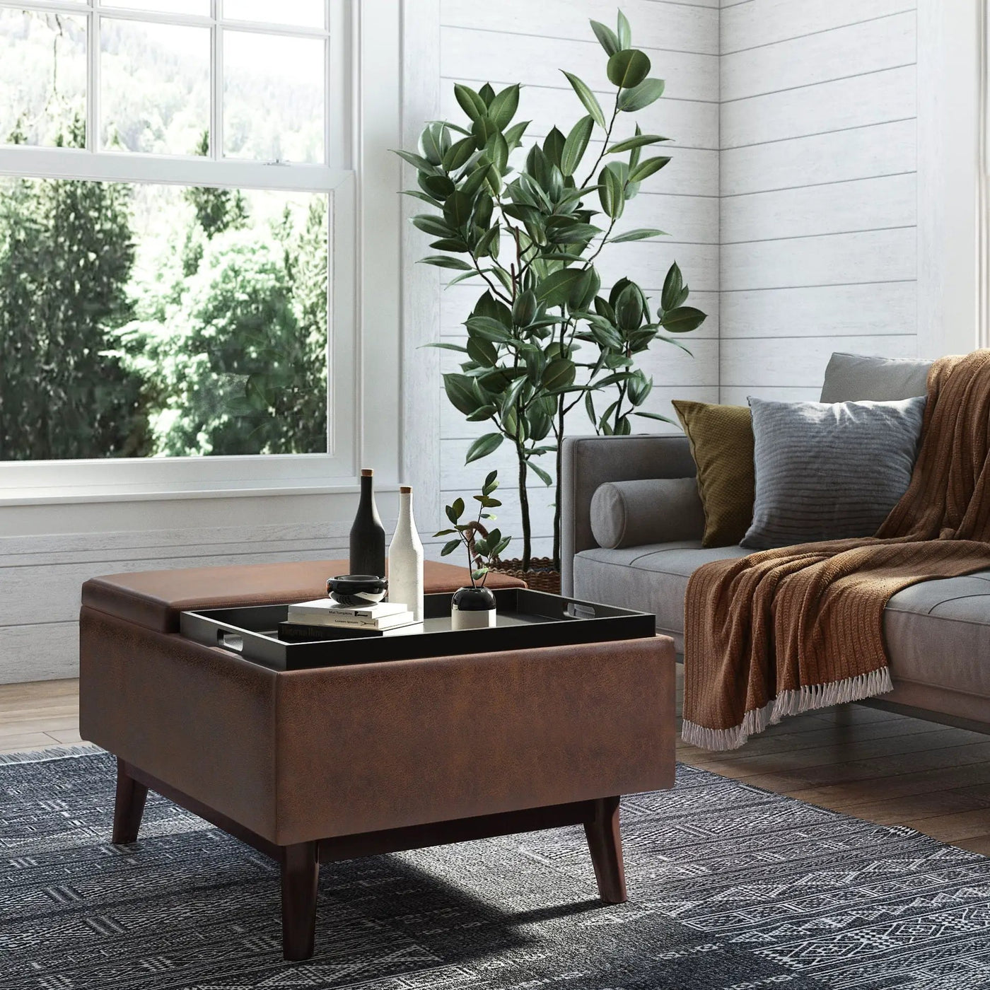 Owen - Tray Top Small Coffee Table Upholstered Storage Ottoman by HouseOfZazla