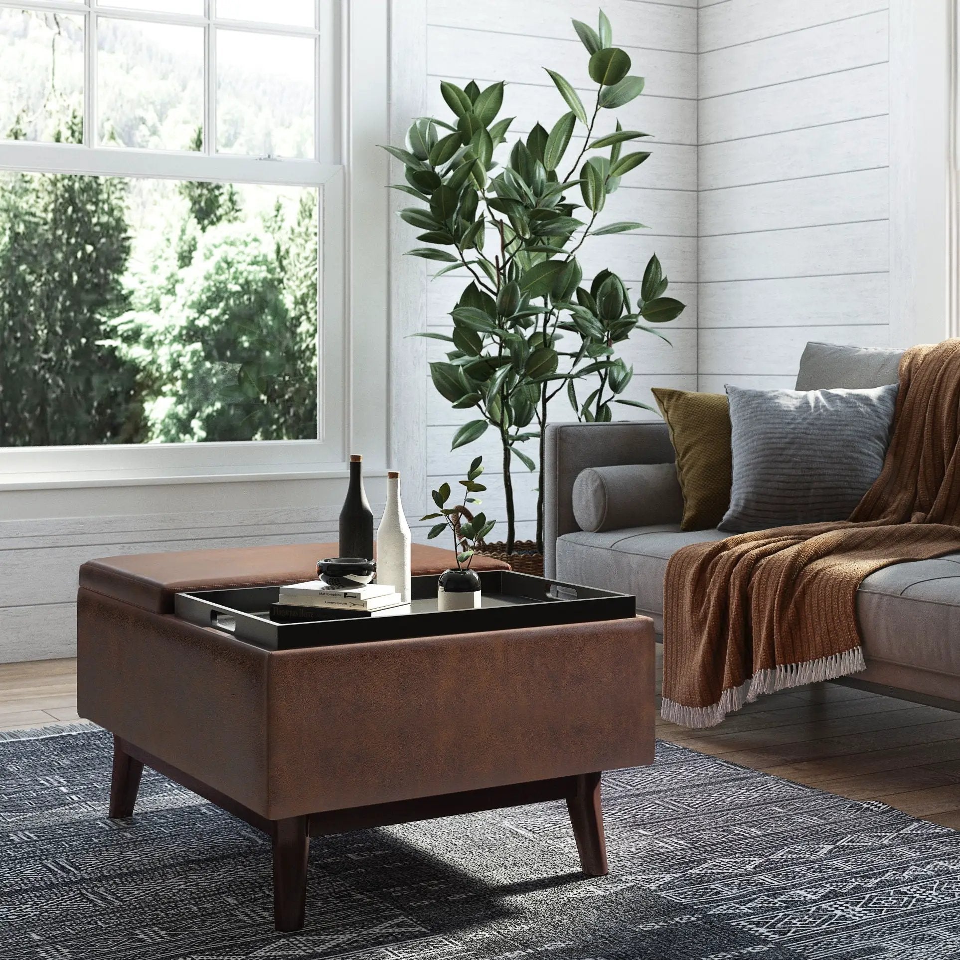 Owen - Tray Top Small Coffee Table Upholstered Storage Ottoman by Unique Piece Furniture