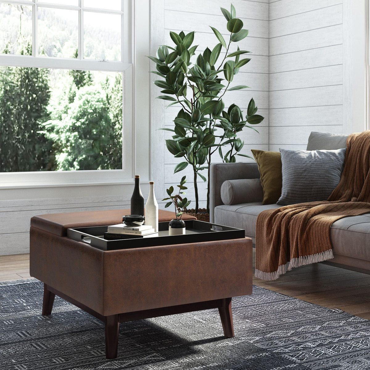 Tray Top Upholstered Storage Ottoman Coffee Table with Solid Wood Base - Multiple Colors, photo 17 of 24