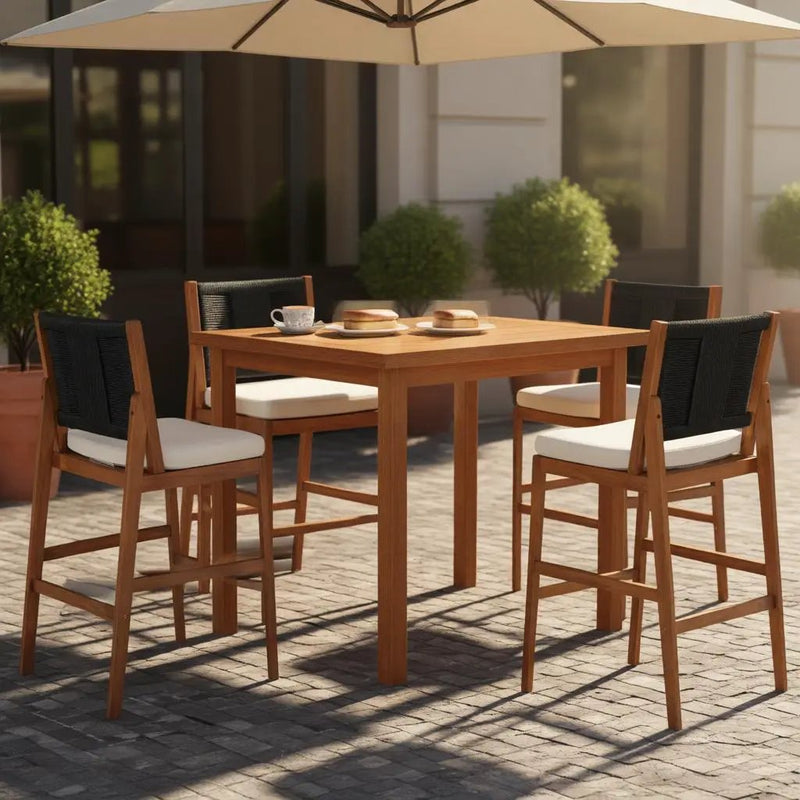 4 Pieces Arly Black Outdoor Bar Stool Solid Acacia Wood and Woven Wicker by HouseOfZazla