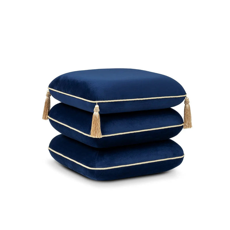 Monarch 19.5" Squared Upholstered Ottoman with Bullion Fringe by HouseOfZazla