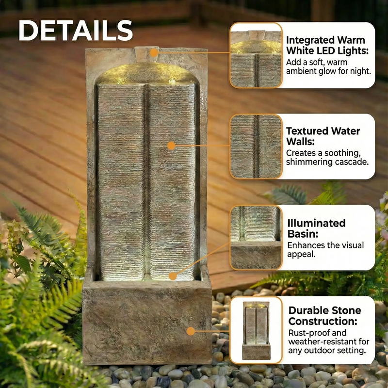39 Inch Outdoor Water Fountain with Pump by HouseOfZazla