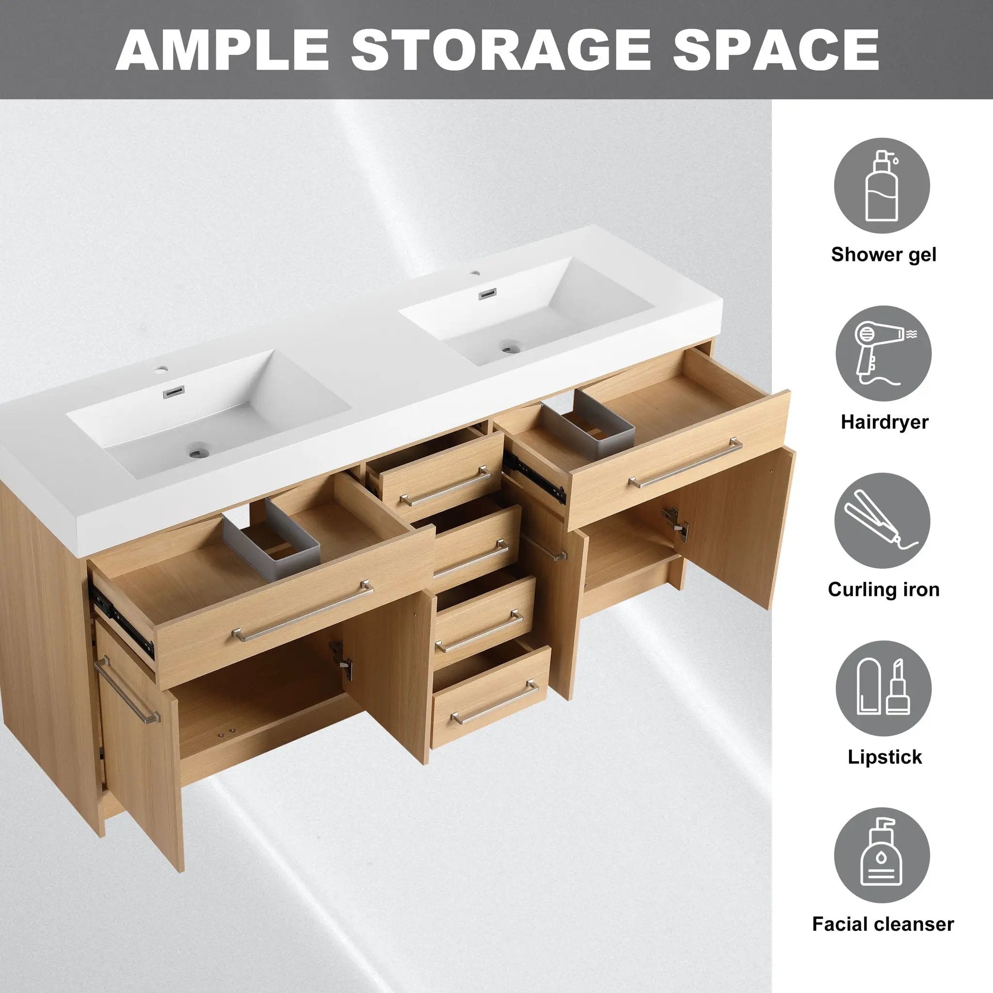 Freestanding Bathroom Vanity With Resin Sink, Soft-Closing Doors And Drawers by Unique Piece Furniture