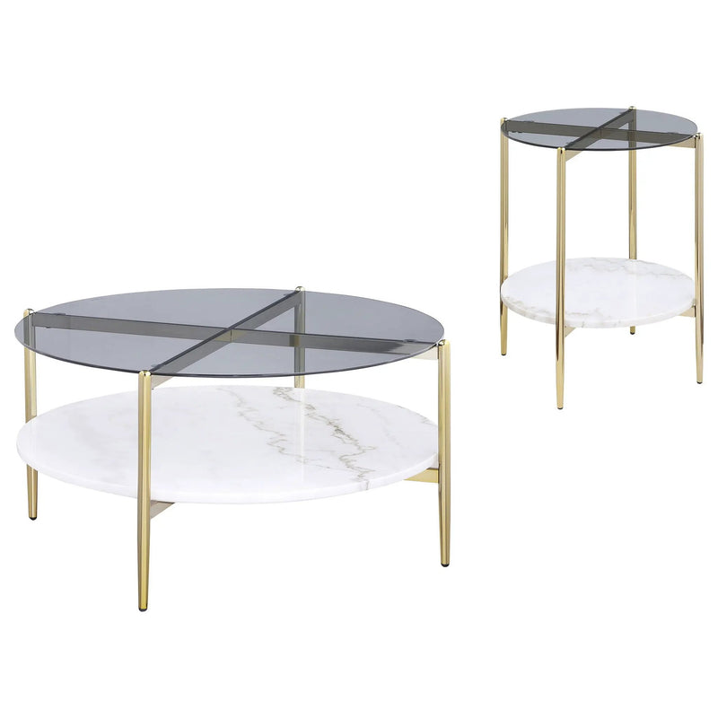 Jonelle 2-piece Round Coffee and End Table Set Gold by Unique Piece Furniture