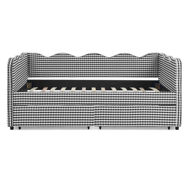 Gingham Daybed With USB Charging Port, Wave-Shaped Design by Unique Piece Furniture
