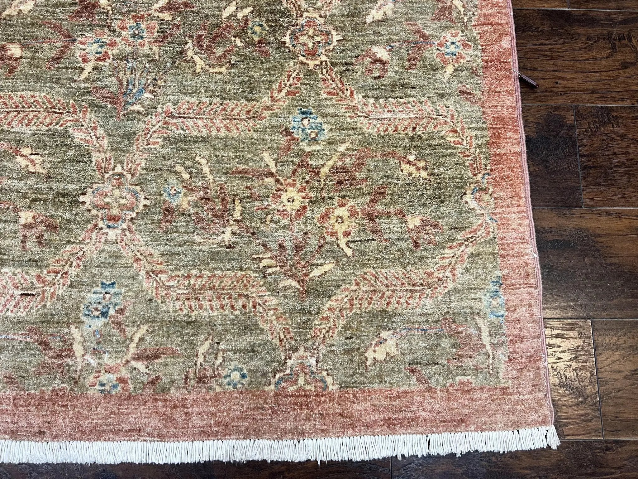 Large Modern Pakistani Rug 9x12, Handmade Wool Carpet, Peshawar Rug, Hand Knotted Oriental Rug, Contemporary, Floral, Light Green by Jewel Rugs