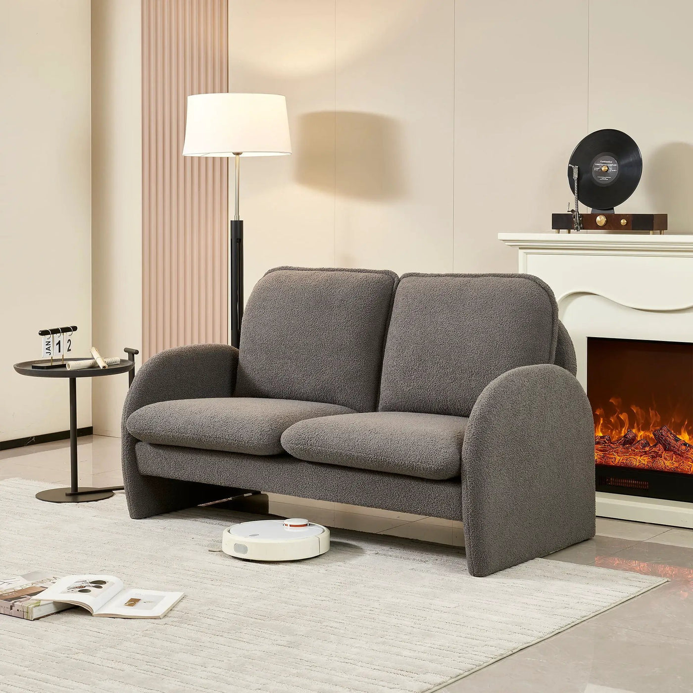 Loveseat Sofa Small Couch For Living Room, Sherpa Fabric Upholstered Loveseat Sofa Couch, Small Loveseat Sofa For Apartment, Bedroom by HouseOfZazla