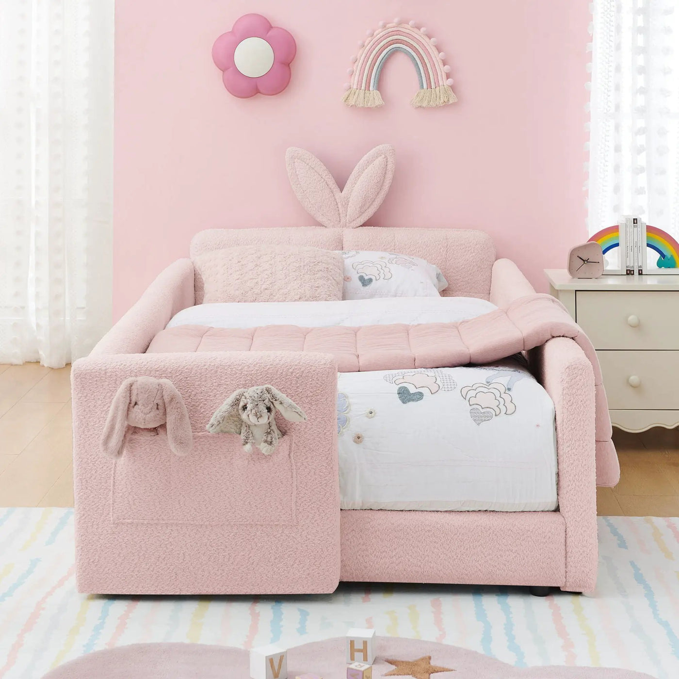 Cute Rabbit Ear Upholstered Platform Bed Frame With Safety Rail by HouseOfZazla