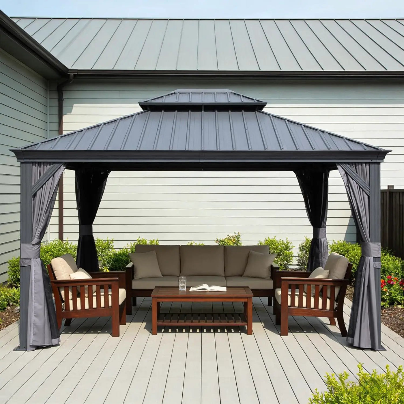 11x13FT Outdoor Gazebo with Galvanized Steel Double Roof by HouseOfZazla