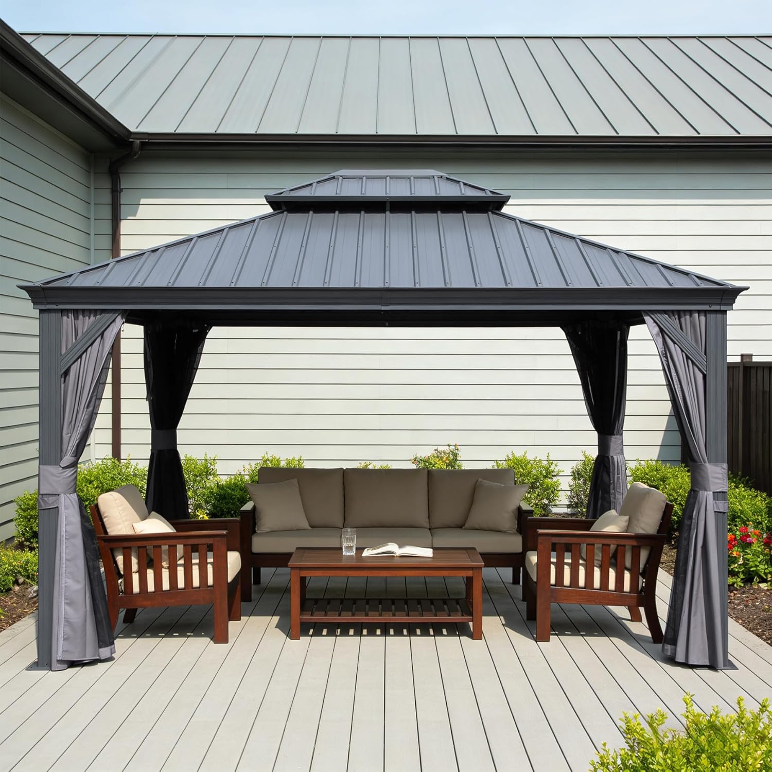 11x13FT Outdoor Gazebo with Galvanized Steel Double Roof by HouseOfZazla
