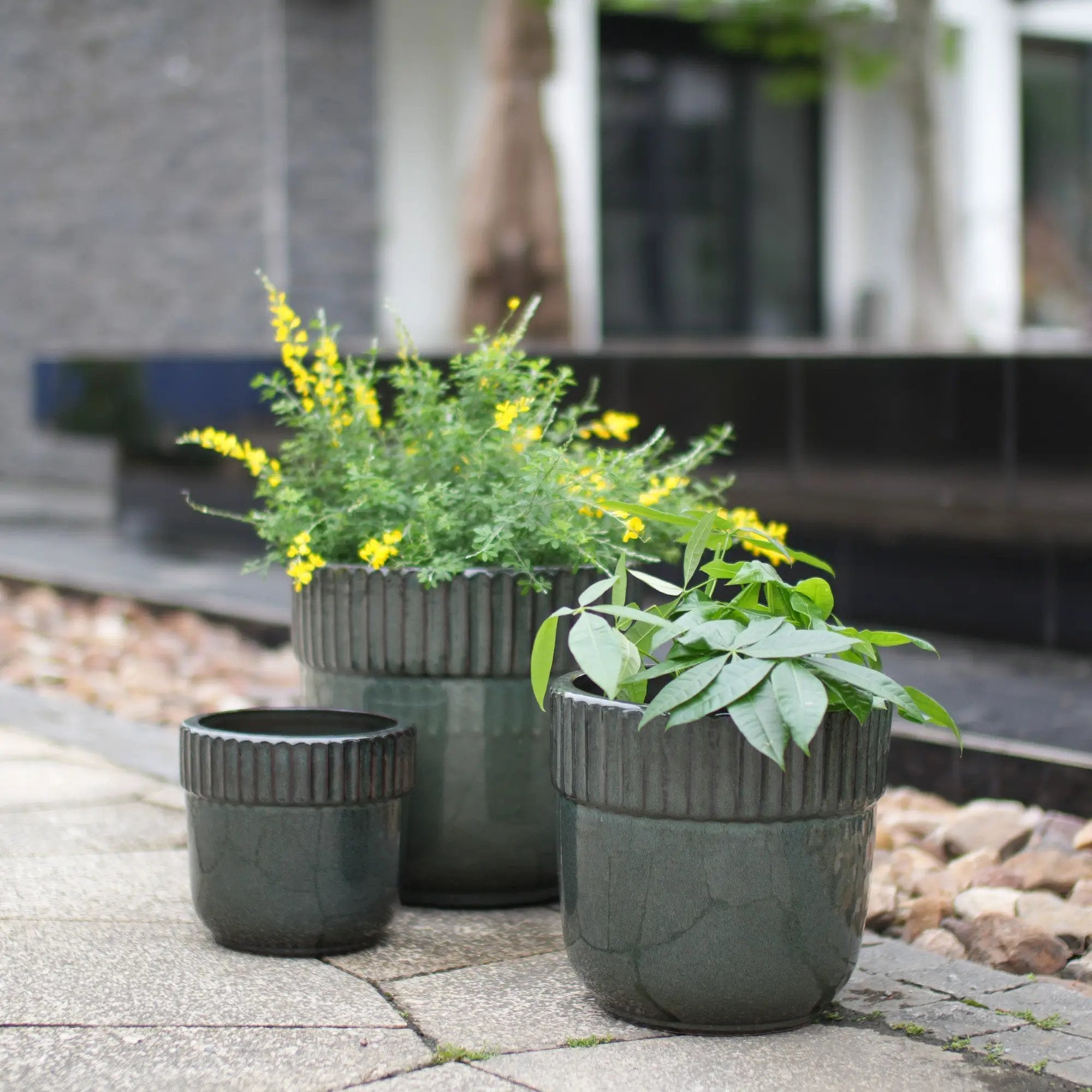 Handmade Ceramic Planter Set of 3, 15/12/9 Inch Diameter, Dark by HouseOfZazla