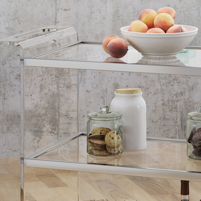 Elegant Acrylic Bar Cart With Tempered Glass Shelves And Rattan Metal Frame - Clear by HouseOfZazla