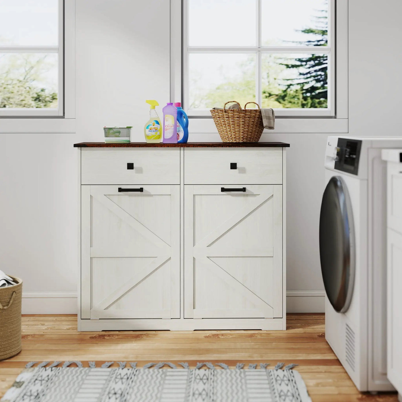 Double Tilt Out Trash Cabinet With Hideaway Drawer And Barn Door Style by HouseOfZazla