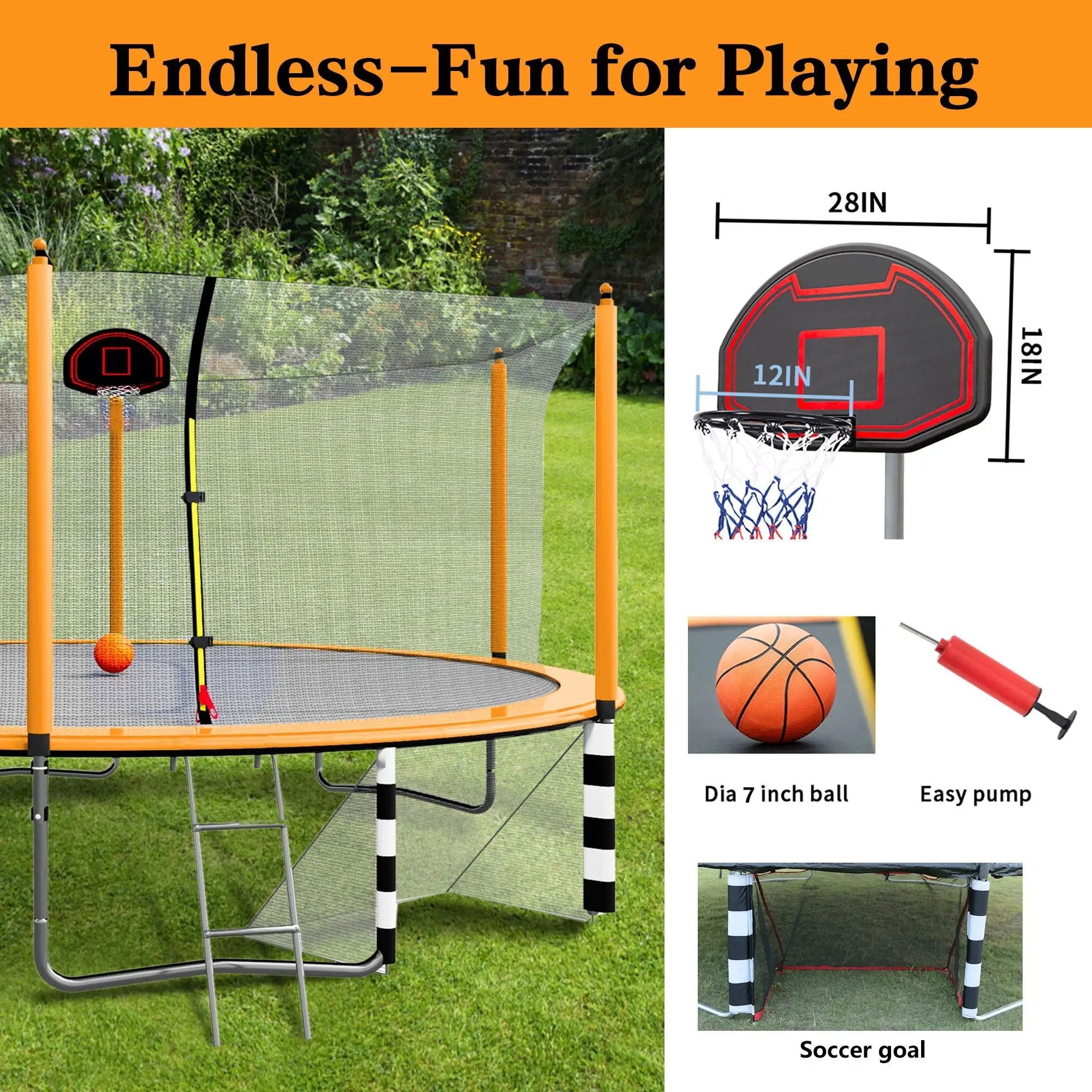 16Ft Trampoline With Basketball Hoop Pump And Ladder (Inner Safety Enclosure) With Soccer Goal by HouseOfZazla