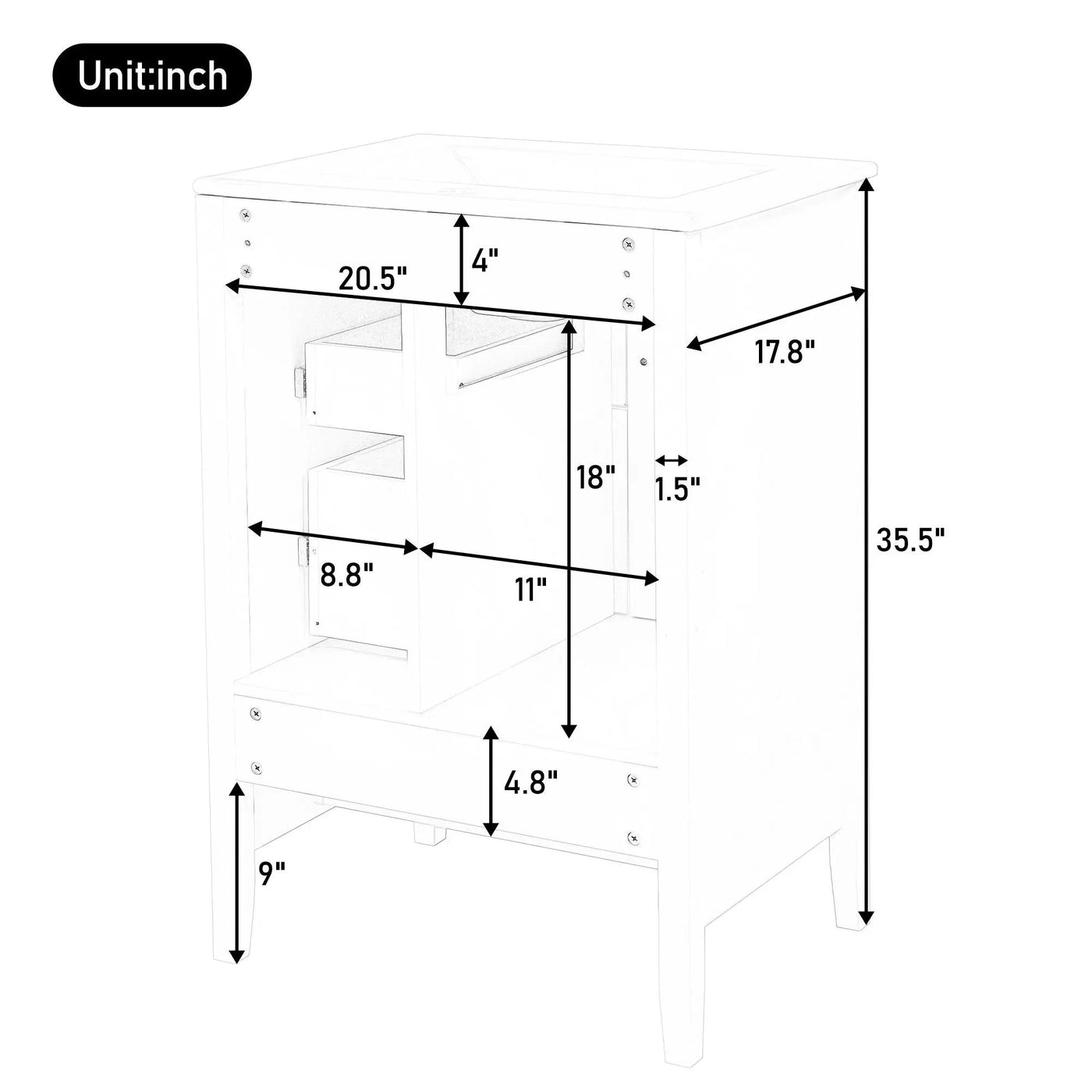 Retro Bathroom Vanity With Sink, Soft Closing Cabinet & Drawers by HouseOfZazla