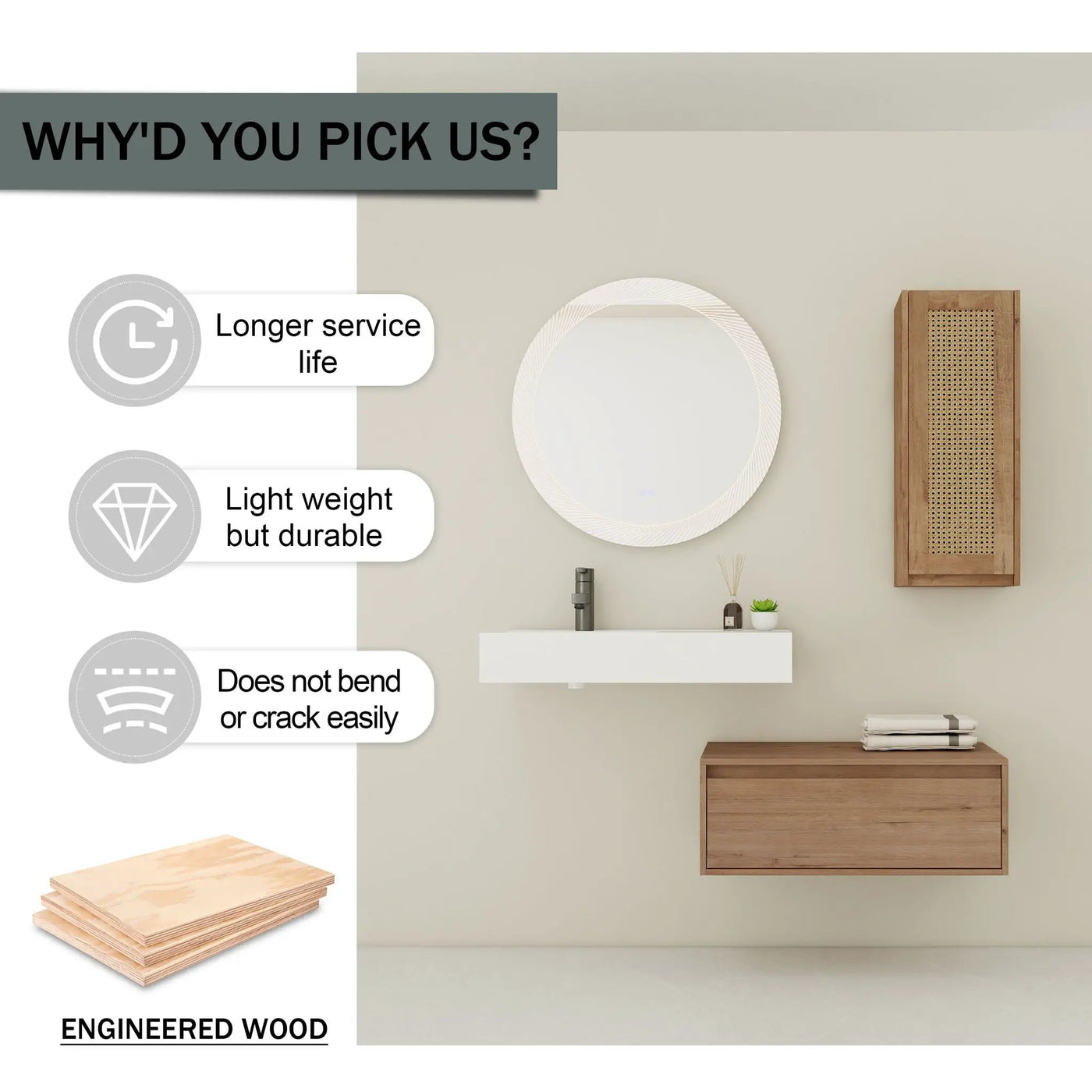 Modern Imitative Wall Mounted Bathroom Vanity With Resin Sink And Side Cabinet by Unique Piece Furniture
