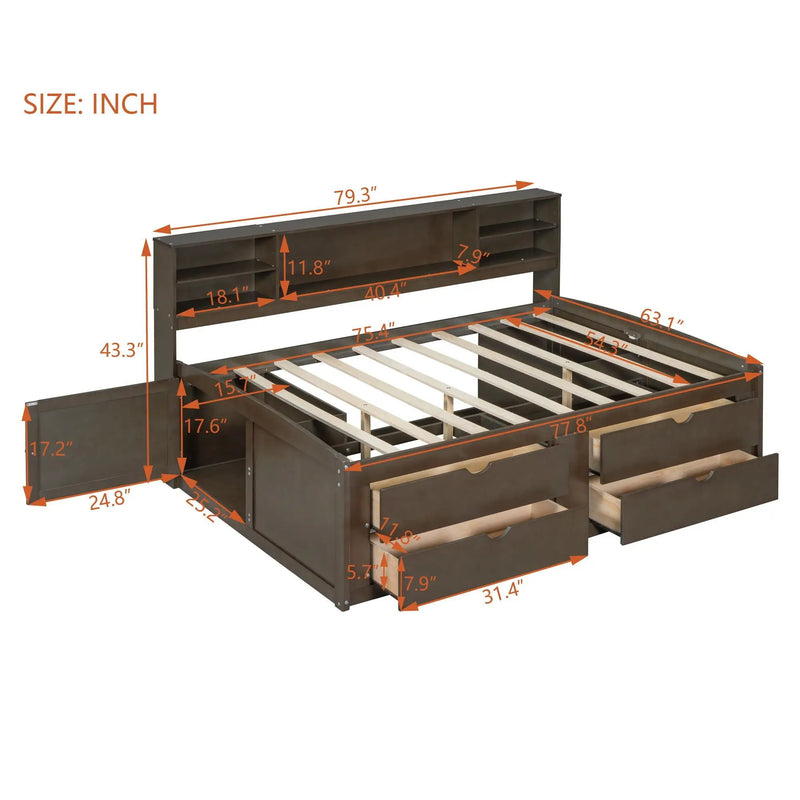Daybed With 2 Bedside Cabinets, Upper Shelves And 4 Drawers by HouseOfZazla