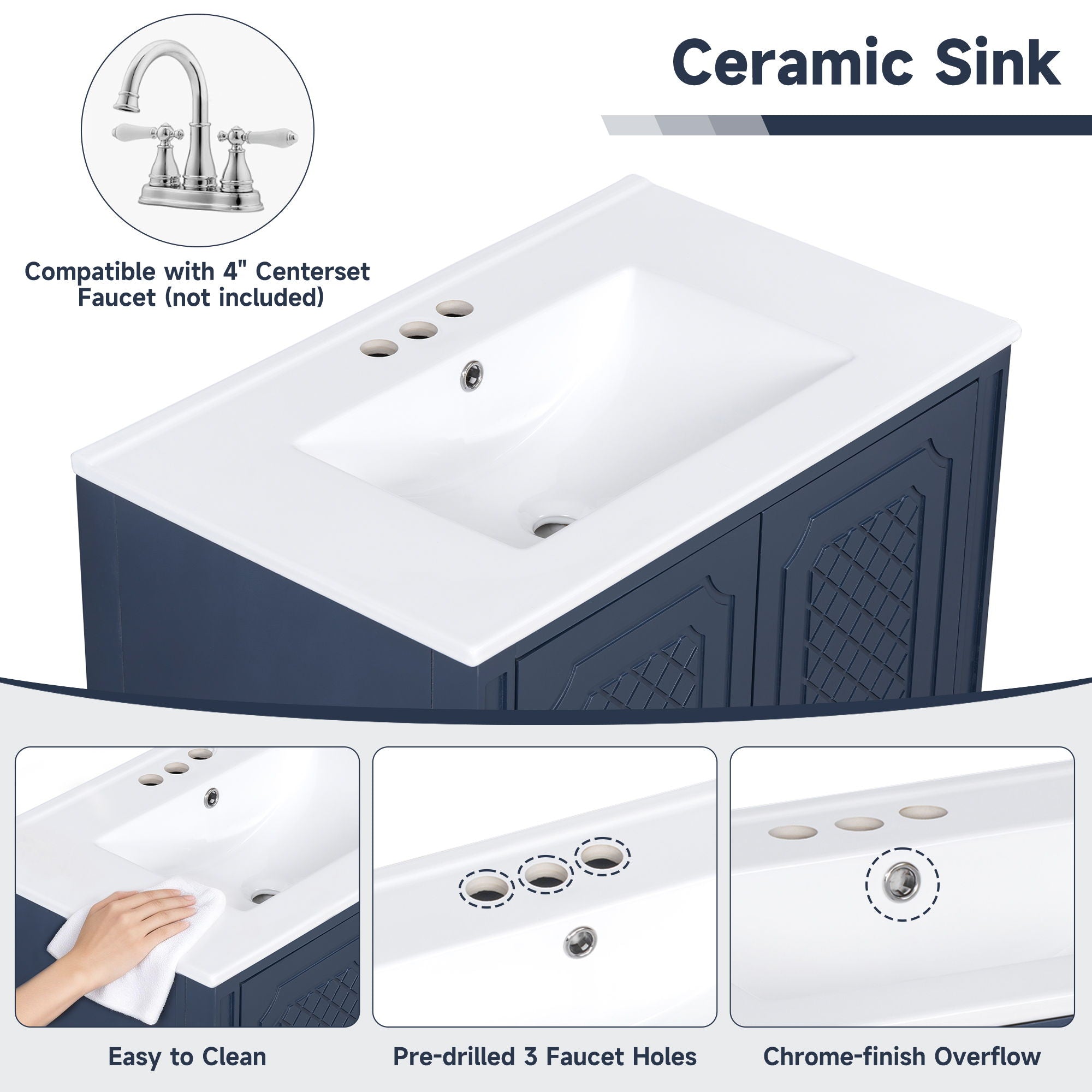 Bathroom Vanity With Sink, Soft Closing Door, Multi Functional Storage by HouseOfZazla