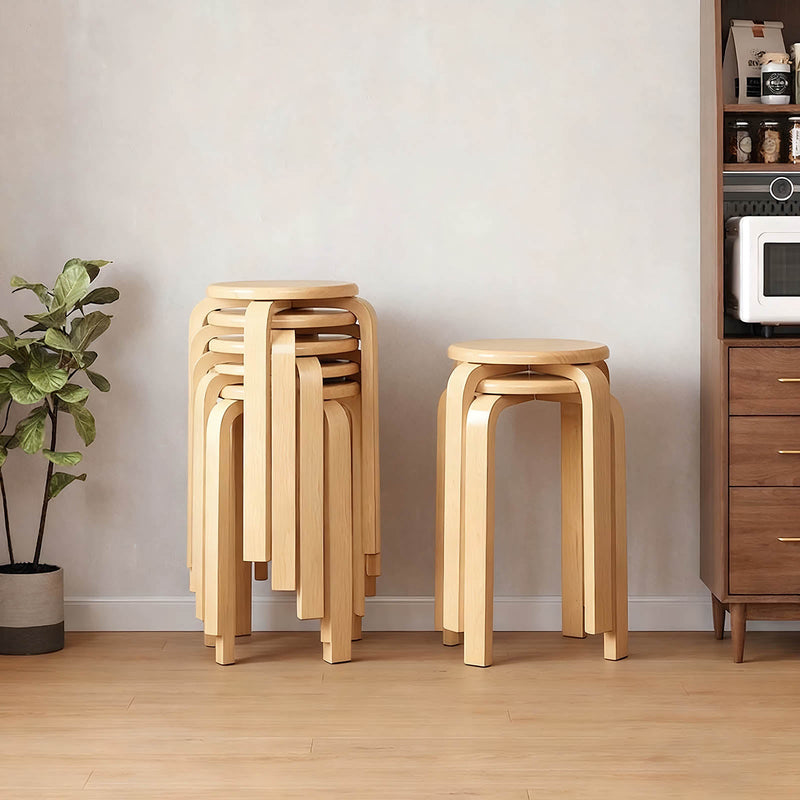Stackable Bentwood Stool Set of 4, 18" Round Backless Nesting Stools by HouseOfZazla