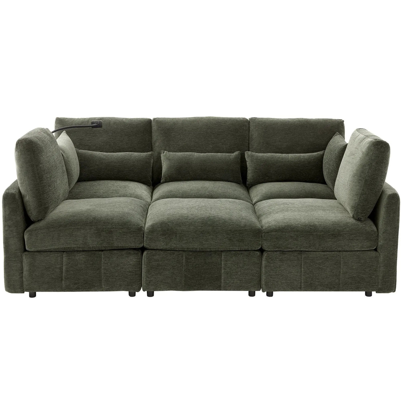 Modern Modular U-Shaped Sofa Bed With Movable Ottoman, USB Ports, Phone Holder by HouseOfZazla